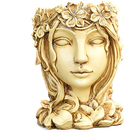 Pot de plante succulente de conception de tête de déesse, pot de fleur de visage de dame, approprié au bureau/à la maison -jaune