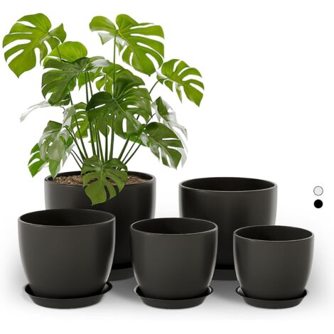 Pot de Plantes d'Intérieur avec Drainage 5 Set 11.3cm/12.7cm/14cm/16cm/17.8cm Pots en Plastique pour Plantes d'Intérieur, Fleurs, Cactus
