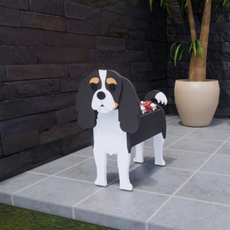 Pot de rangement pour plantes en bois en forme de chien mignon, motif animaux de dessin animé, décoration de jardin