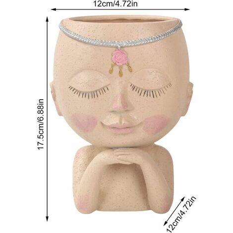 Pot de visage mignon, vase de figurine tête de femme, pot succulent en résine avec trous de drainage pour plantes d'intérieur et d'extérieur, pot de jardin