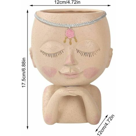 Pot de visage mignon, vase de figurine tête de femme, pot succulent en résine avec trous de drainage pour plantes d'intérieur et d'extérieur, pot de jardin