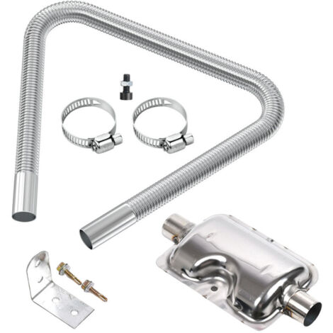 Pot d'échappement avec silencieux, en acier inoxydable, avec 2 colliers en acier inoxydable, longueur 120 cm, diamètre du trou 25 mm