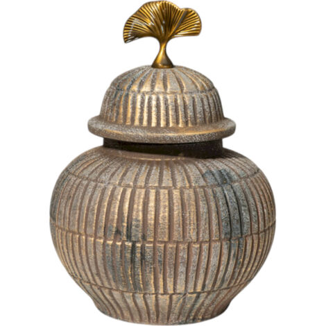 Pot décoratif beige doré en céramique et métal élégant - beige doré avec finition métal
