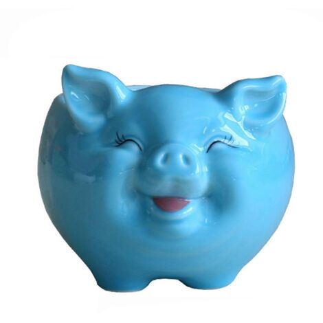 Pot en céramique style nordique, motif cochon cartoon, pour plantes grasses et bonsaïs, grand modèle bleu, décoration intérieure mignonne.