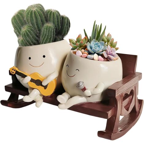 Pot en résine pour d'intérieur - Respirant - avec Design Mignon Souriant -