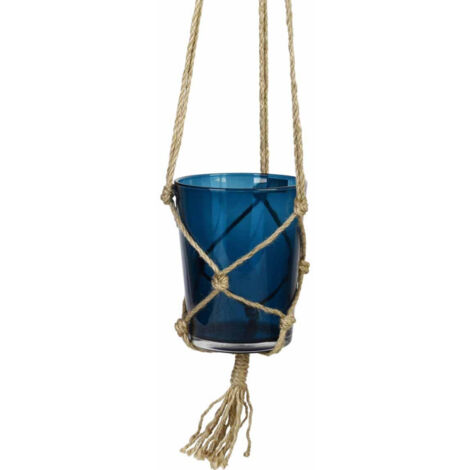 Pot en Verre Suspendu "Chanvre" 13cm Bleu Indigo