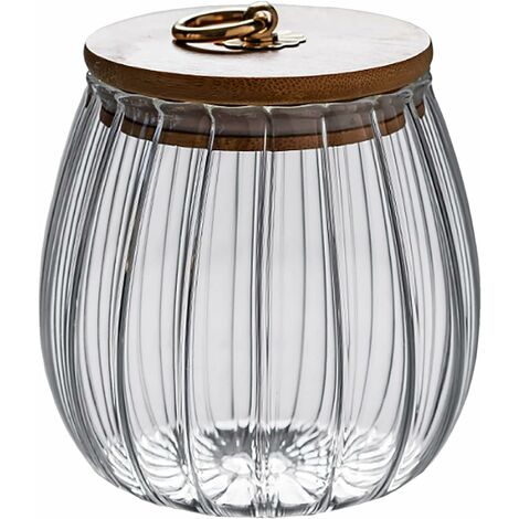 Pot en verre transparent de 750 ml avec couvercle hermétique en bois d'acacia pour café, thé, épices, sucre, biscuits, noix