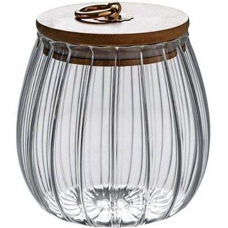 Pot en verre transparent de 750 ml avec couvercle hermétique en bois d'acacia pour café, thé, épices, sucre, biscuits, noix--