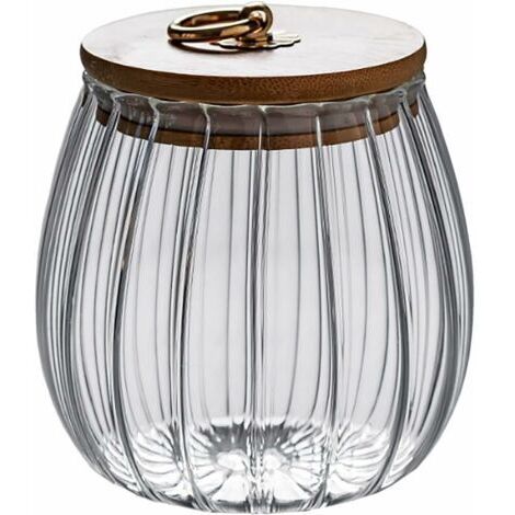 Pot en verre transparent de 750 ml avec couvercle hermétique en bois d'acacia pour café, thé, épices, sucre, biscuits, noix--