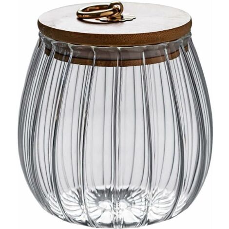 Pot en verre transparent de 750 ml avec couvercle hermétique en bois d'acacia pour café, thé, épices, sucre, biscuits, noix--TRIMEC