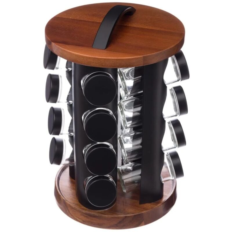 Pot epice rotatif x16 Acacia Noir Secret de Gourmet