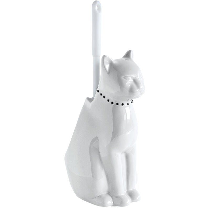 Pot à balai brosse wc chat blanc ceramique onyx