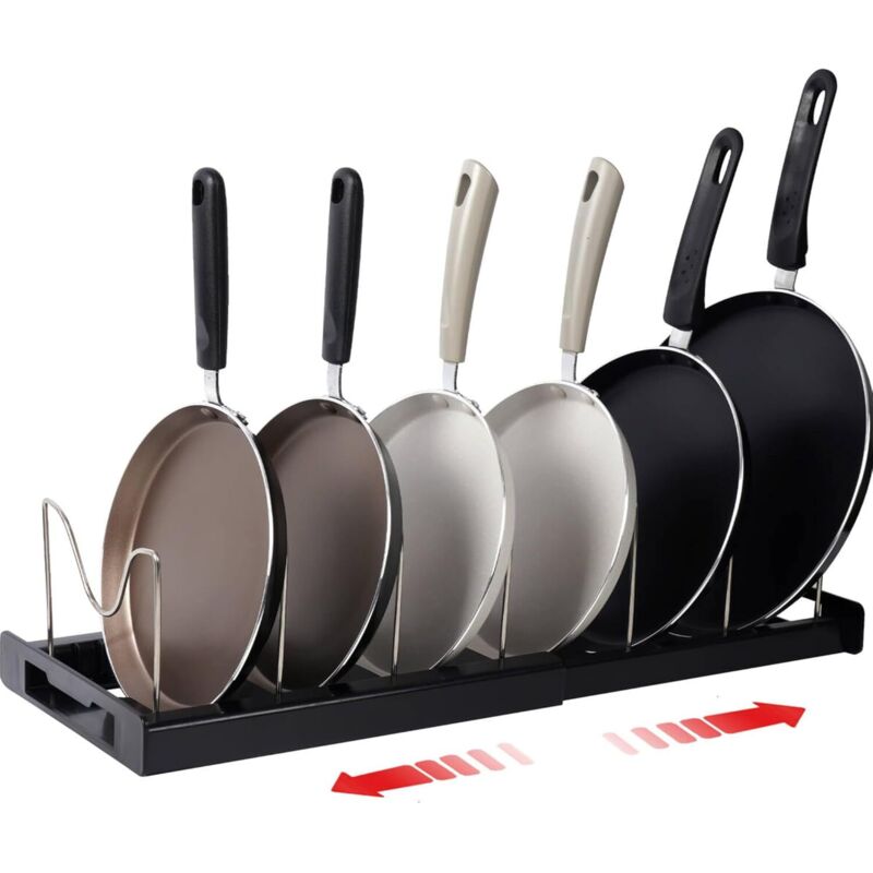 Pot extensible, organisateur de casseroles, organisateurs de couvercles de casseroles, séparateurs réglables en acier inoxydable, noir.