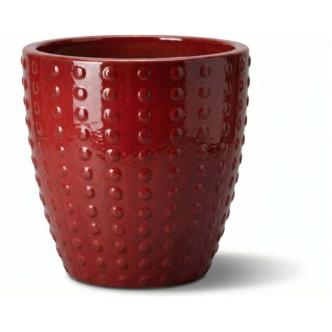 Pot grande taille d'extérieur ATTILA 23x22cm rouge impérial, fait main en terre cuite émaillée, résistant au gel