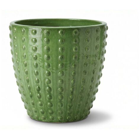 Pot grande taille d'extérieur ATTILA 23x22cm vert pomme, fait main en terre cuite émaillée, résistant au gel