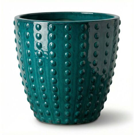 Pot grande taille d'extérieur ATTILA 30x29cm bleu pétrole, fait main en terre cuite émaillée, résistant au gel