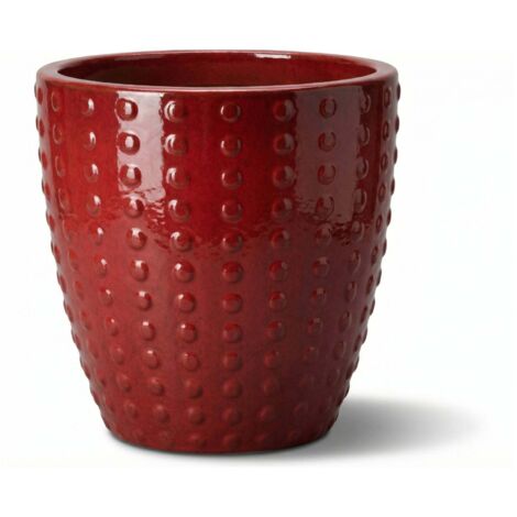 Pot grande taille d'extérieur ATTILA 30x29cm rouge impérial, fait main en terre cuite émaillée, résistant au gel