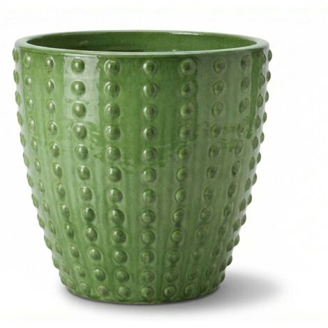 Pot grande taille d'extérieur ATTILA 30x29cm vert pomme, fait main en terre cuite émaillée, résistant au gel