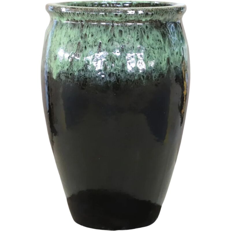 Provencelia - Pot grande taille d'extérieur bacchus 36x52cm fait main en terre cuite émaillée résistant au gel, vert et noir