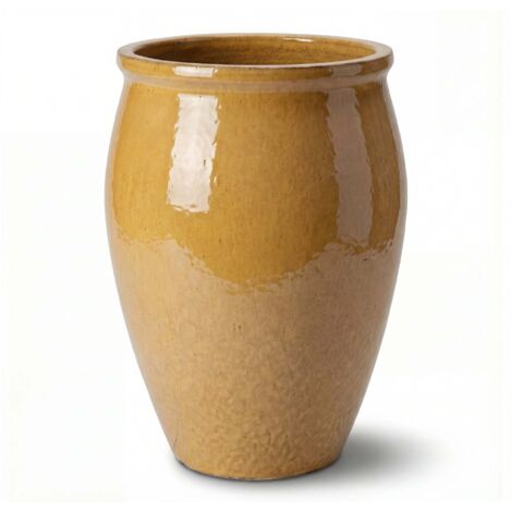 Pot grande taille d'extérieur BACCHUS 36x52cm miel ambré, fait main en terre cuite émaillée, résistant au gel