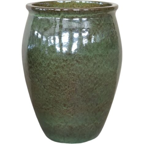 PROVENCELIA Pot grande taille d'extérieur BACCHUS 36x52cm vert tropical, fait main en terre cuite émaillée, résistant au gel