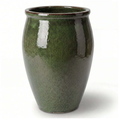 Pot grande taille d'extérieur BACCHUS 36x52cm vert tropical, fait main en terre cuite émaillée, résistant au gel
