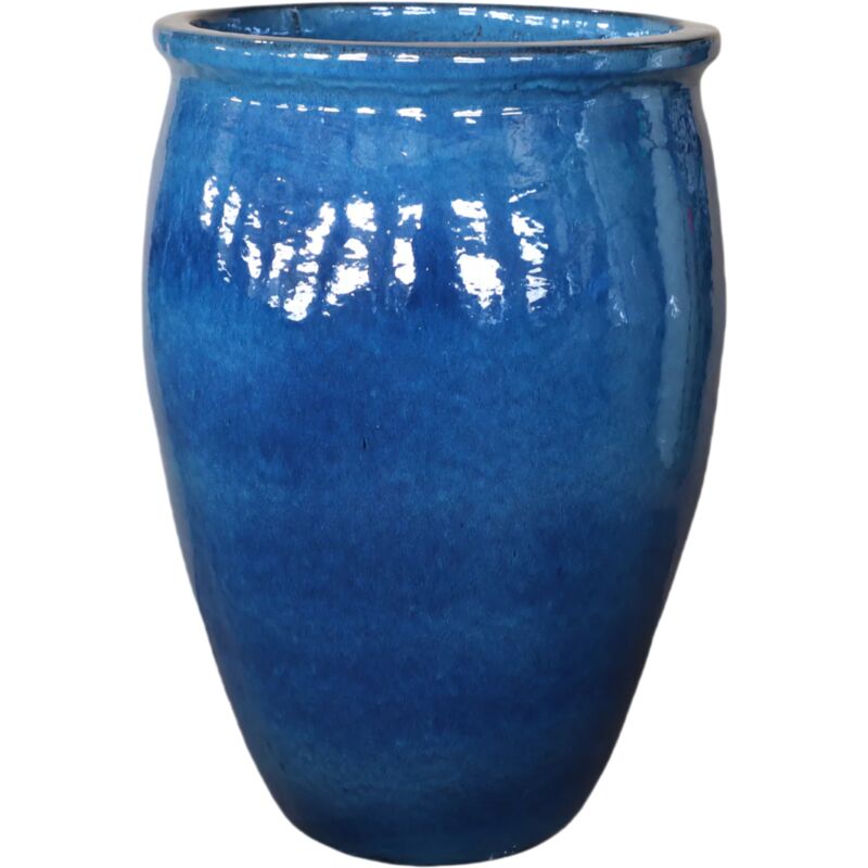 Pot grande taille d'extérieur BACCHUS 50x68cm fait main en terre cuite émaillée résistant au gel, bleu azur