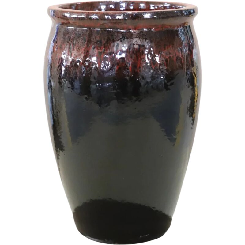 Provencelia - Pot grande taille d'extérieur bacchus 50x68cm fait main en terre cuite émaillée résistant au gel, rouge et noir