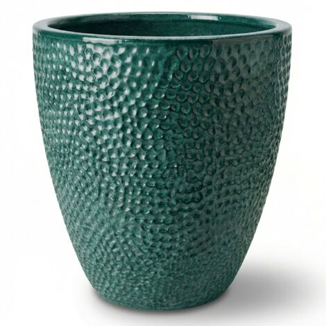 Pot grande taille d'extérieur CIGALINE 26x28cm bleu pétrole, fait main en terre cuite émaillée, résistant au gel