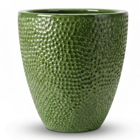 Pot grande taille d'extérieur CIGALINE 26x28cm vert pomme, fait main en terre cuite émaillée, résistant au gel