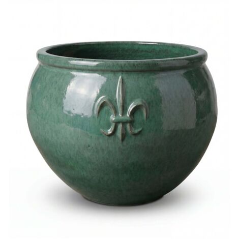 Pot grande taille d'extérieur CLOVIS 53x43cm jade, fait main en terre cuite émaillée, résistant au gel