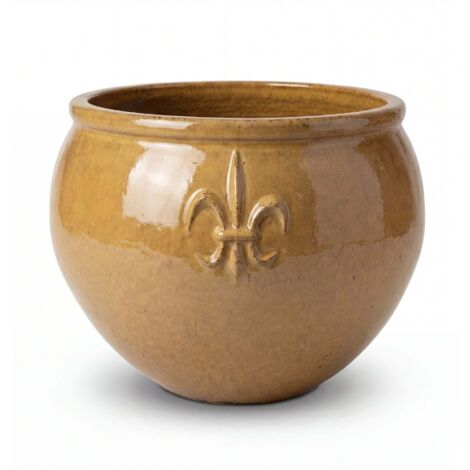 Pot grande taille d'extérieur CLOVIS 53x43cm miel ambré, fait main en terre cuite émaillée, résistant au gel