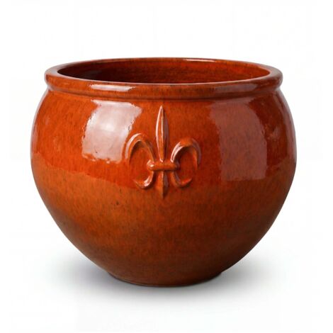 Pot grande taille d'extérieur CLOVIS 53x43cm orange tropical, fait main en terre cuite émaillée, résistant au gel