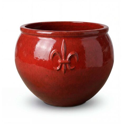 Pot grande taille d'extérieur CLOVIS 53x43cm rouge tropical, fait main en terre cuite émaillée, résistant au gel