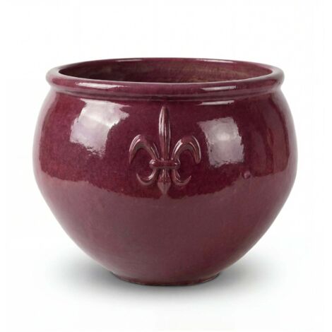 Pot grande taille d'extérieur CLOVIS 53x43cm violet, fait main en terre cuite émaillée, résistant au gel