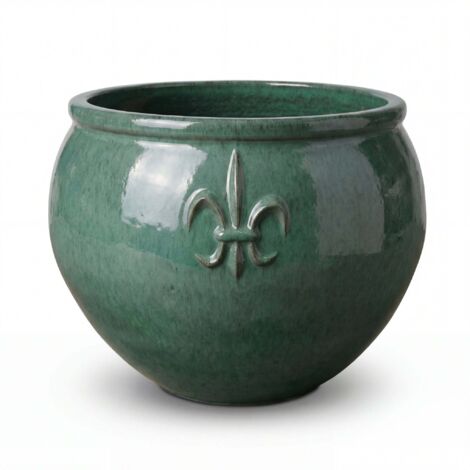 Pot grande taille d'extérieur CLOVIS 86x64cm jade, fait main en terre cuite émaillée, résistant au gel