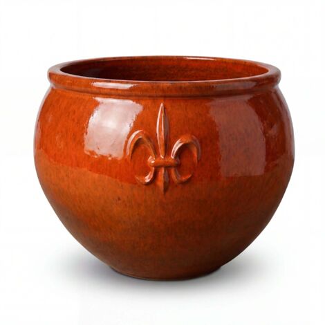 Pot grande taille d'extérieur CLOVIS 86x64cm orange tropical, fait main en terre cuite émaillée, résistant au gel