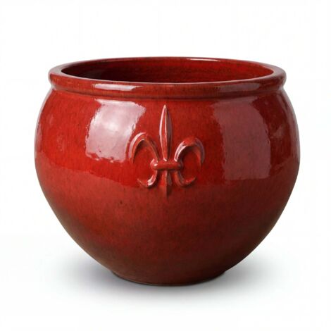Pot grande taille d'extérieur CLOVIS 86x64cm rouge tropical, fait main en terre cuite émaillée, résistant au gel
