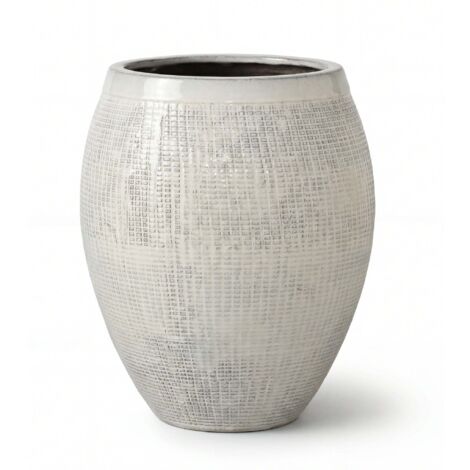 Pot grande taille d'extérieur COCOON 66x76cm crème, fait main en terre cuite émaillée, résistant au gel