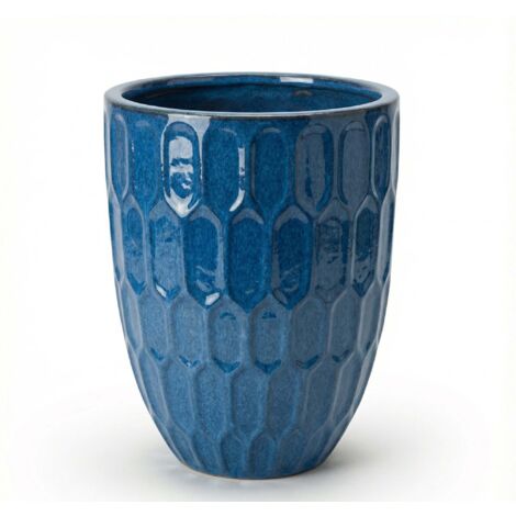 Pot grande taille d'extérieur DAUDET 32x40cm bleu antique, fait main en terre cuite émaillée, résistant au gel