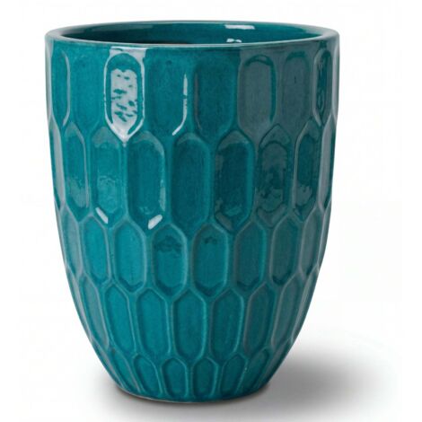 Pot grande taille d'extérieur DAUDET 32x40cm turquoise, fait main en terre cuite émaillée, résistant au gel