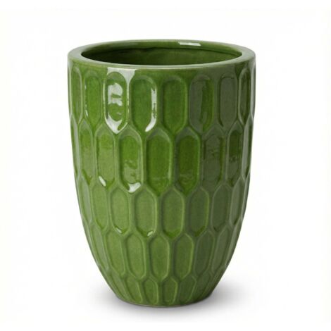 Pot grande taille d'extérieur DAUDET 32x40cm vert pomme, fait main en terre cuite émaillée, résistant au gel