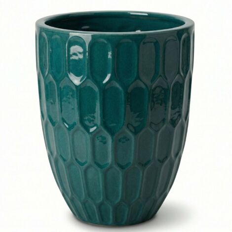 Pot grande taille d'extérieur DAUDET 41x55cm bleu pétrole, fait main en terre cuite émaillée, résistant au gel