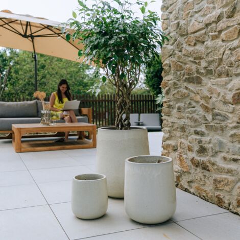 PROVENCELIA Pot grande taille d'extérieur DIANE 30x35cm crème, fait main en terre cuite émaillée, résistant au gel