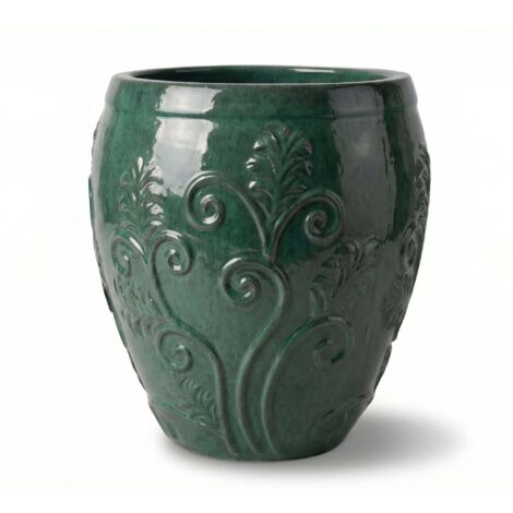 Pot grande taille d'extérieur GAIA 52x58cm jade, fait main en terre cuite émaillée, résistant au gel