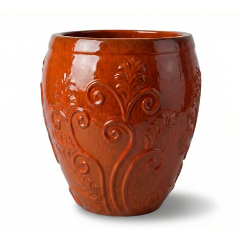 Pot grande taille d'extérieur GAIA 52x58cm orange tropical, fait main en terre cuite émaillée, résistant au gel