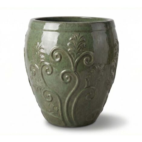 Pot grande taille d'extérieur GAIA 52x58cm perle de jade, fait main en terre cuite émaillée, résistant au gel