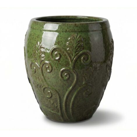 Pot grande taille d'extérieur GAIA 52x58cm vert tropical, fait main en terre cuite émaillée, résistant au gel