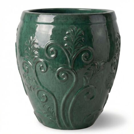 Pot grande taille d'extérieur GAIA 75x78cm jade, fait main en terre cuite émaillée, résistant au gel