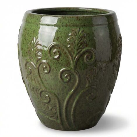 Pot grande taille d'extérieur GAIA 75x78cm vert tropical, fait main en terre cuite émaillée, résistant au gel